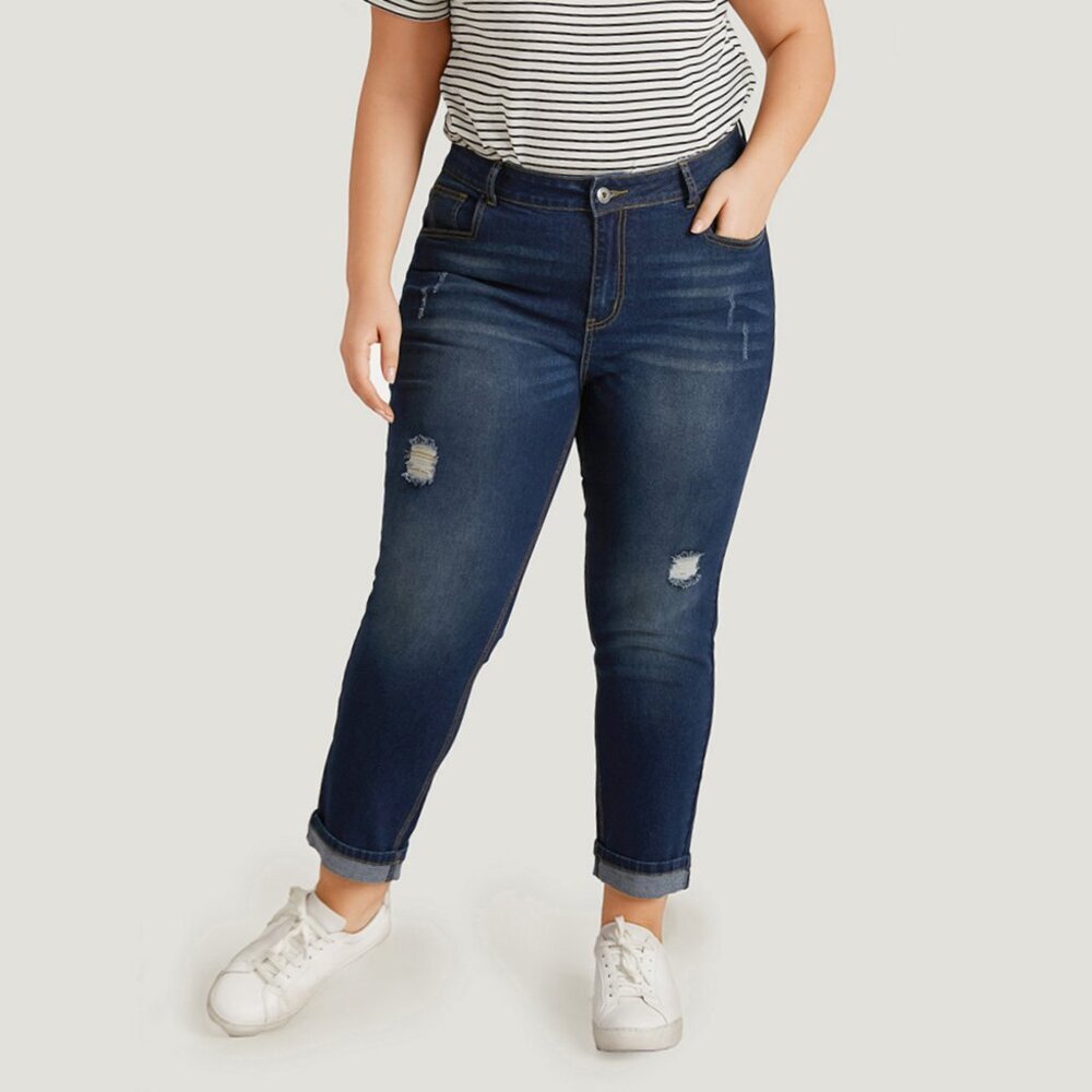 BloomChic Indigo Ripped Roll Hem Pocket Very Stretchy Jeans